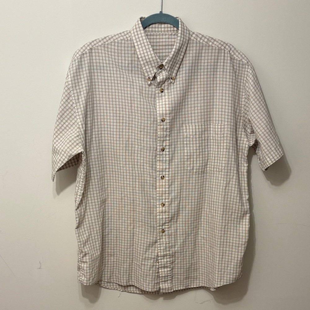 Source Unknown Short-Sleeve Button-Down Plaid Shirt - Cream & Tan